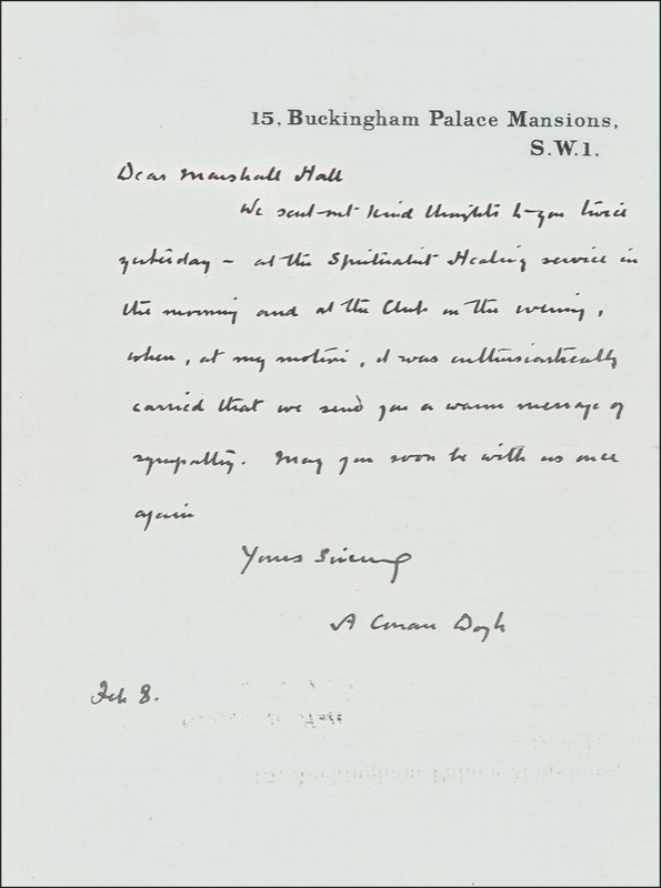 Lot 606 Arthur Conan Doyle: Doyle sends well wishes to ‘The Great Defender’