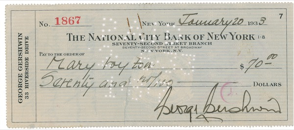 Lot 798 George Gershwin Check