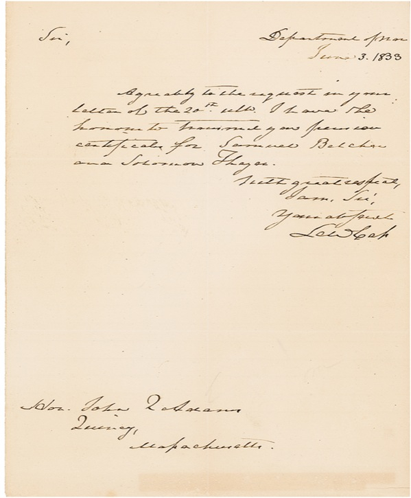 Lot 266 Lewis Cass: Writing to John Quincy Adams