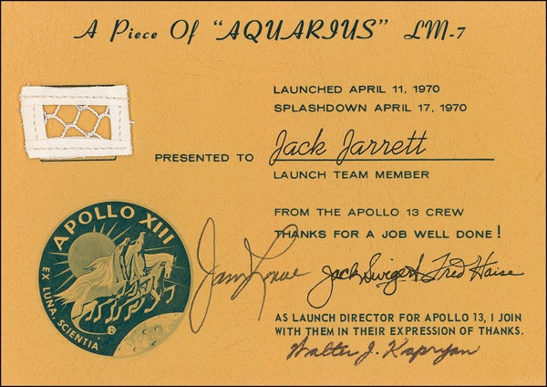 Lot 535 Apollo 13 Presentation Swatch