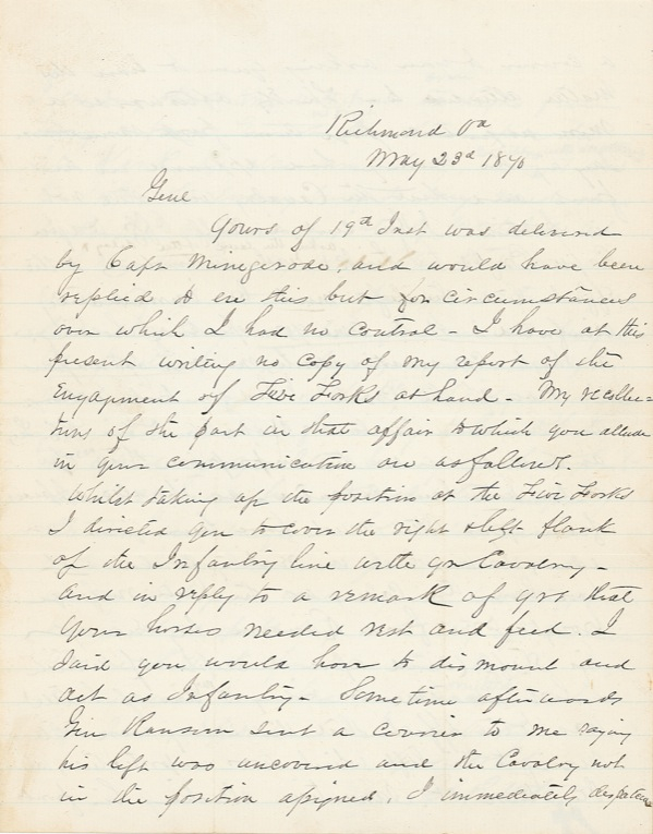 Lot 514 George Pickett vividly recalls the disastrous Confederate defeat at Five Forks in a letter to General Fitzhugh Lee
