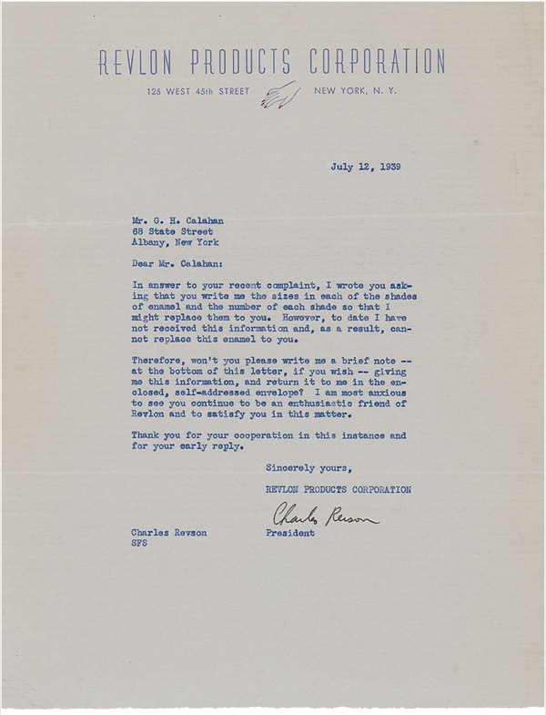 Lot 412 Charles Revson Typed Letter Signed