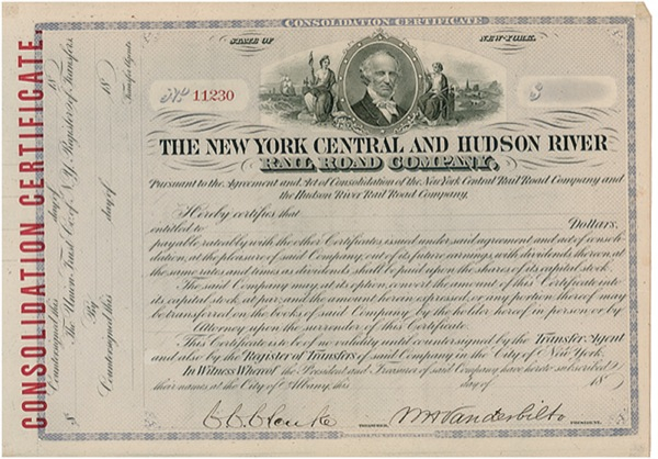 Lot 443 William H. Vanderbilt Stock Certificate