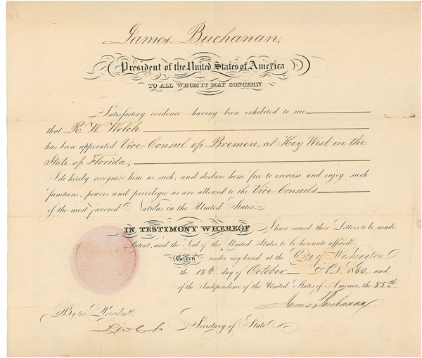 Lot 12 James Buchanan Signed Document