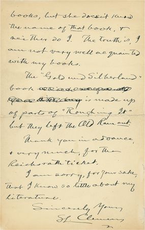 Lot #599 Samuel L. Clemens: Forgetting himself: ?The truth is, I am not very well acquainted with my books? - Image 1