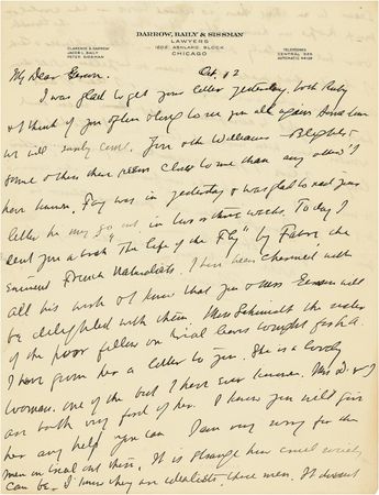 Lot #285 Clarence Darrow: MANKIND?S SORRY STATE: ?It doesn?t seem to me that there is much love in the world or much hope in humanity ? their coldness and lack of charity that makes life seem so helpless? - Image 2