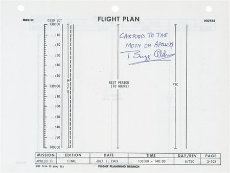 Lot #526 Buzz Aldrin: LONG WAY FROM HOME: ALDRIN signs a page from the original flight plan used during the APOLLO 11 mission - Image 1
