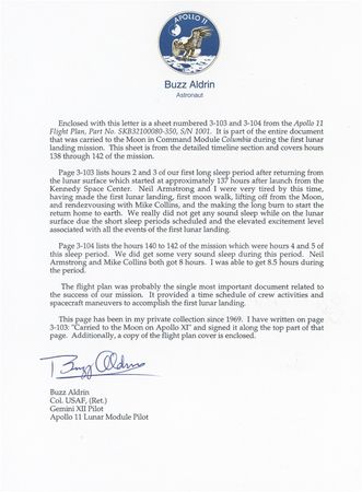 Lot #526 Buzz Aldrin: LONG WAY FROM HOME: ALDRIN signs a page from the original flight plan used during the APOLLO 11 mission - Image 3