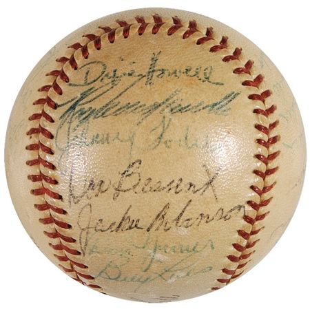 Lot #1392 Brooklyn Dodgers: ?55 Dodgers World Champion ball including Robinson, Campy, and Hodges - Image 2