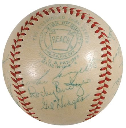 Lot #1315 Baseball: 1952 World Series: Dodgers and Yankees ‘52 World Series ball including Mantle, Campanella, Snider, and Hodges - Image 2