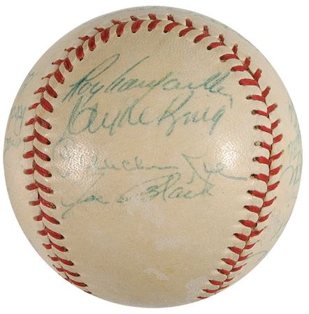 Lot #1315 Baseball: 1952 World Series: Dodgers and Yankees ‘52 World Series ball including Mantle, Campanella, Snider, and Hodges - Image 4