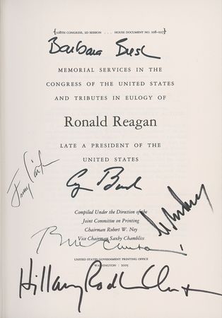Lot #177 Ronald Reagan Tribute: “GOD BLESS THE GIPPER”: More than 30 members of the Washington elite, including three presidents, Supreme Court justices, and close political allies, pay tribute to RONALD REAGAN - Image 1