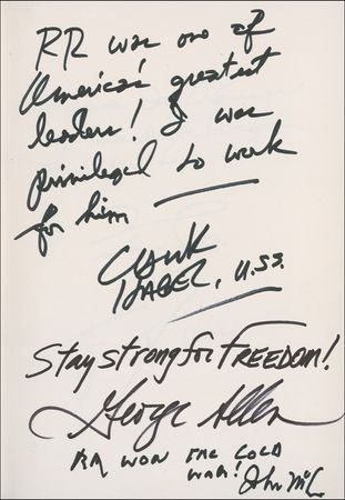 Lot #177 Ronald Reagan Tribute: “GOD BLESS THE GIPPER”: More than 30 members of the Washington elite, including three presidents, Supreme Court justices, and close political allies, pay tribute to RONALD REAGAN - Image 3