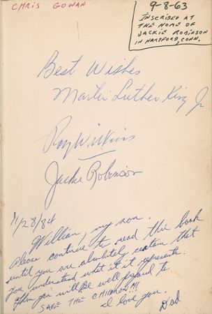 Lot #362 Martin Luther King, Jr. and Jackie Robinson: ROLE MODELS: Civil rights icons KING, ROBINSON, and WILKINS sign together - Image 3
