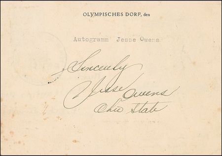 Lot #1611 Jesse Owens: Owens signs during the 1936 Olympics - Image 1