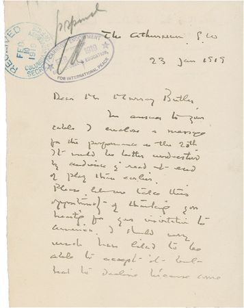 Lot #590 J. M. Barrie: ?THE FINEST THING THAT WOULD HAPPEN IN THE WORLD?: BARRIE writes to a future Nobel laureate on Anglo-American relations - Image 2