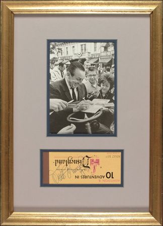 Lot #682 Walt Disney: 1960 Disneyland ticket book cover signed by Walt himself - Image 1