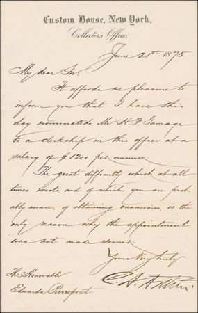 Lot #7 Chester A. Arthur Signed Letter