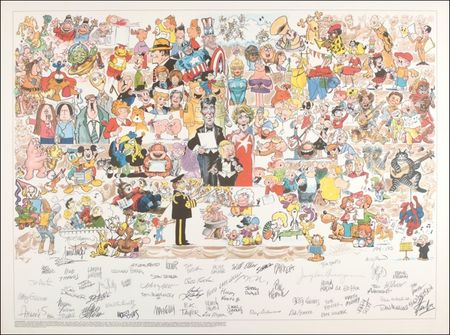 Lot #675 Cartoonists: Voice For Children benefit poster signed by 69 contributors - Image 1
