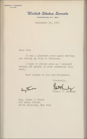 Lot #353 Robert F. Kennedy: “I enjoyed seeing the people of your community very much” - Image 2