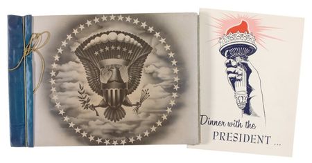Lot #1035 Dinner with the President: IKE LOVES LUCY: Superb oversized 1953 “Dinner with the President” invitation featuring signed presentations from RODGERS & HAMMERSTEIN and the entire cast of I LOVE LUCY - Image 3