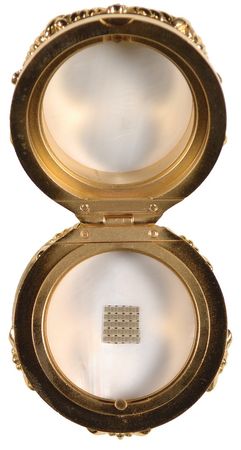 Lot #567 Edgar Mitchell: A LITTLE CLOSER TO HEAVEN: Scarce flown and astronaut-certified Bible text fragment, handsomely presented in a customized Fabergé egg - Image 2