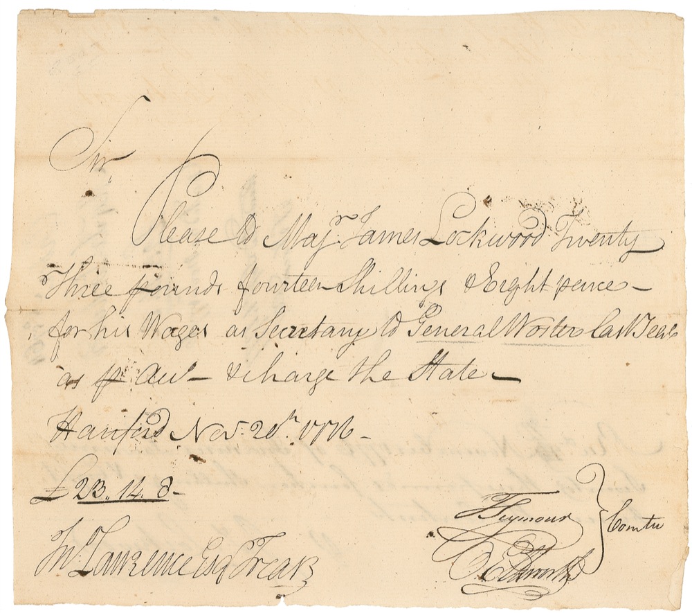 Lot 292 Oliver Ellsworth: Signing a 1776 pay order