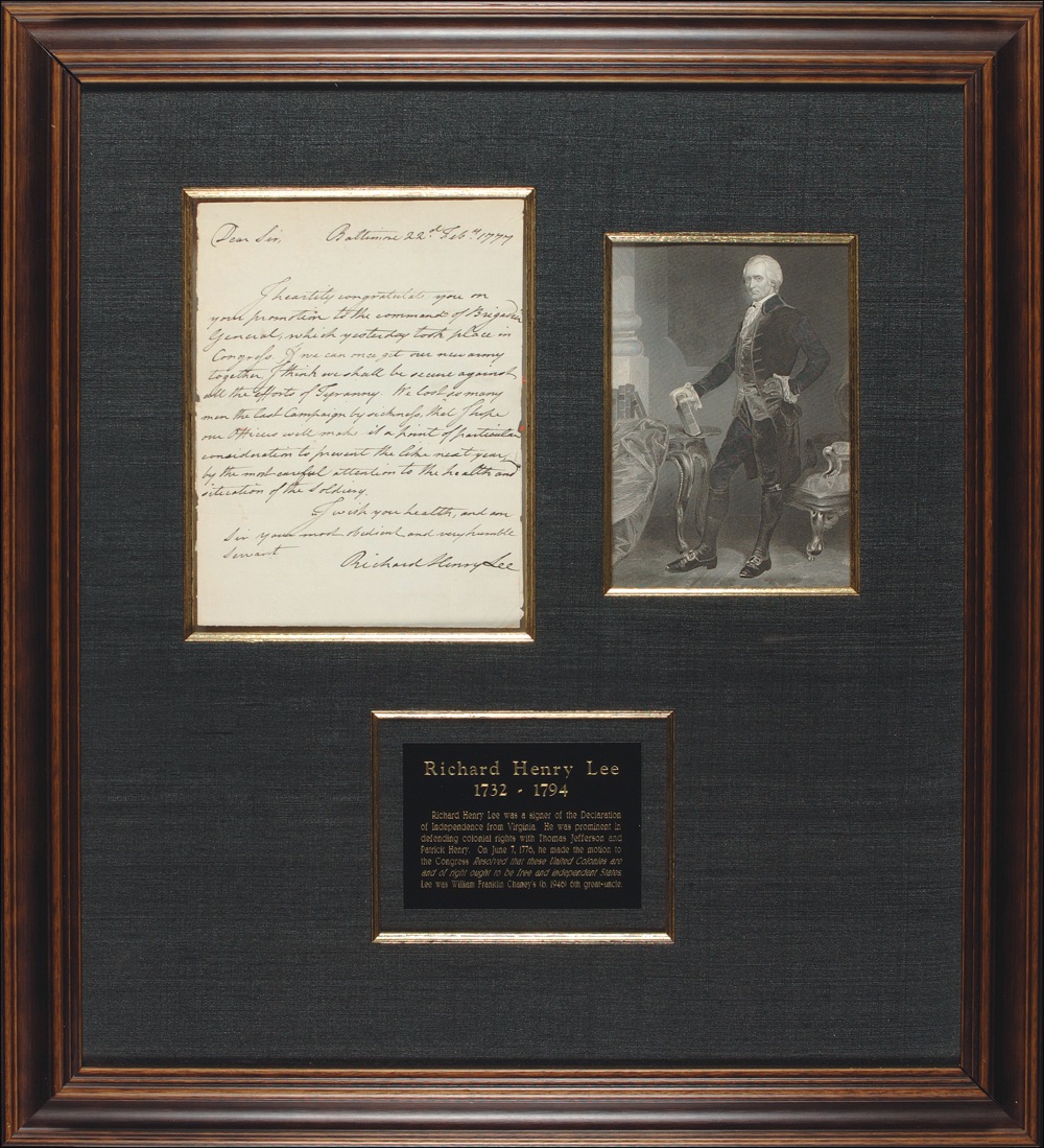 Lot 278 Declaration of Independence: Richard Henry Lee: “SECURE AGAINST ALL THE EFFORTS OF TYRANNY”: LEE writes to General Weedon on “our new army” less than a year after signing the Declaration of Independence