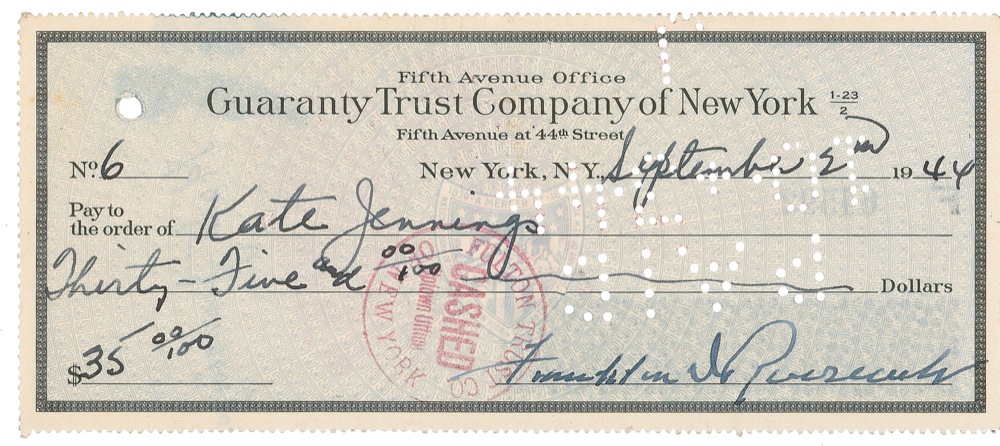 Lot 178 Franklin D. Roosevelt: Signing a check as president