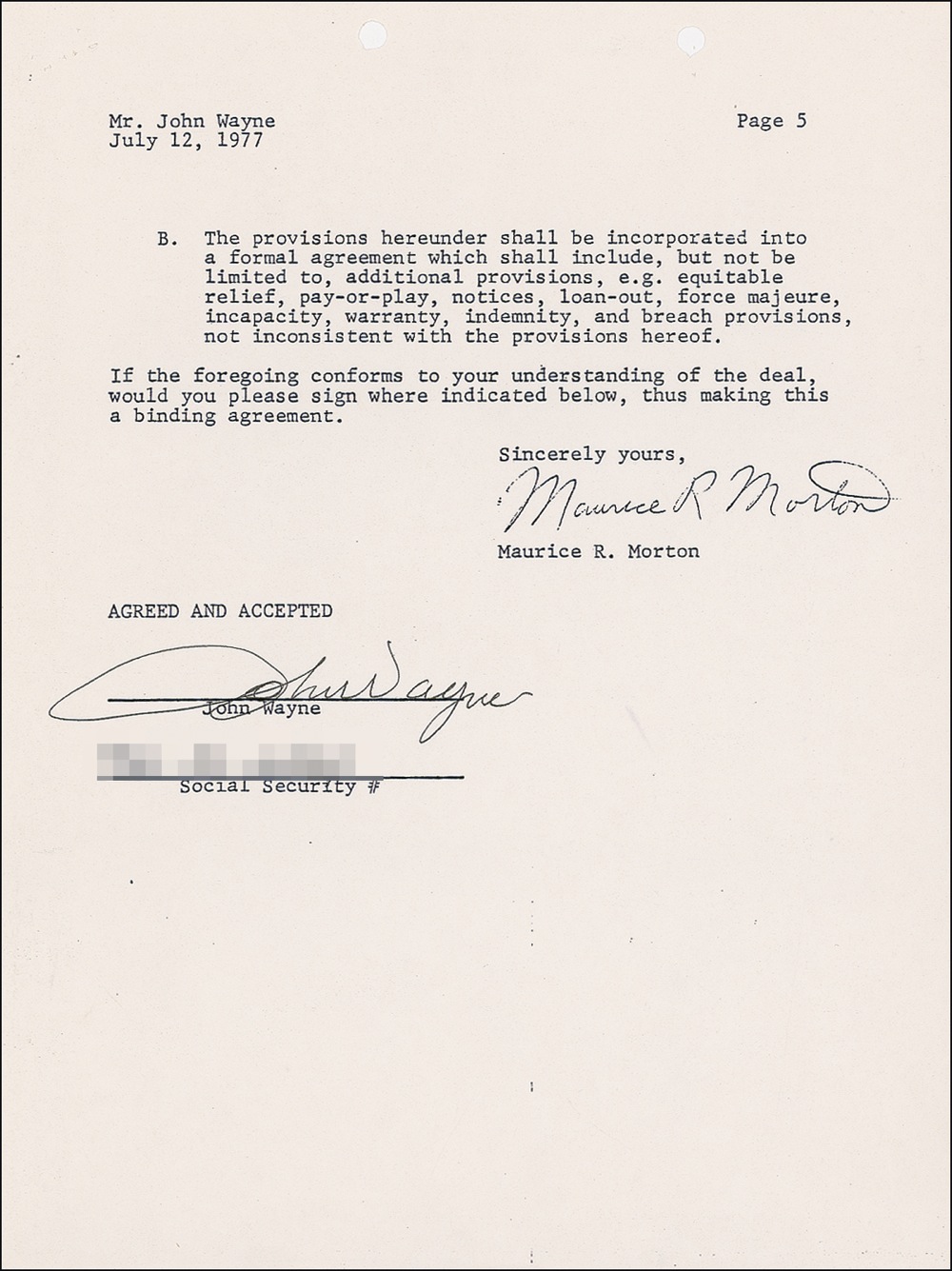 Lot 1180 John Wayne: Signing a television contract in the twilight of his career