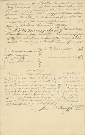 Lot #85 William Henry and Anna Harrison: Scarce indenture signed by William Henry and Anna Harrison - Image 1