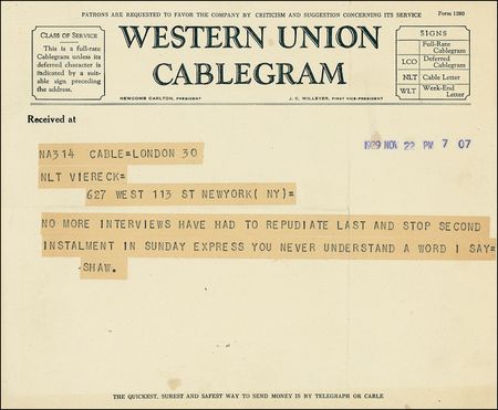 Lot #639 George Bernard Shaw: Shaw lashes out at friend and German sympathizer for misquoting him in the press, ?In the future I shall avoid you like the plague if you persist in publishing what you can remember of our conversations.? - Image 2