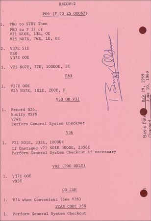 Lot #491 Buzz Aldrin: VERY HIGH DEFINITION: Original pages from the Guidance and Navigation Dictionary flown on the APOLLO 11 mission and signed by BUZZ ALDRIN - Image 3