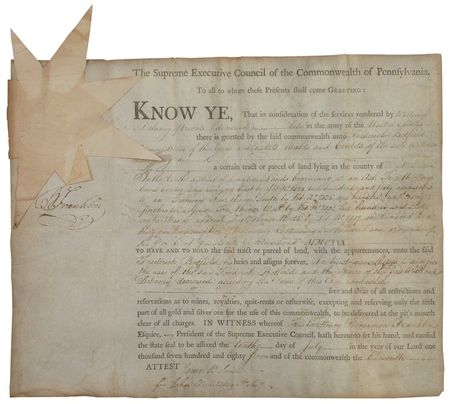 Lot #301 Benjamin Franklin: LAND OF THE FREE: FRANKLIN signs a Pennsylvania land grant in the midst of the Constitutional Convention - Image 2