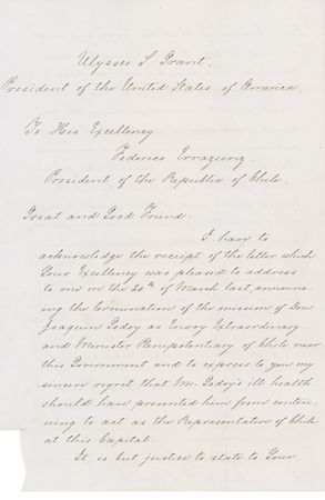 Lot #76 U. S. Grant: Writing to the President of Chile - Image 1