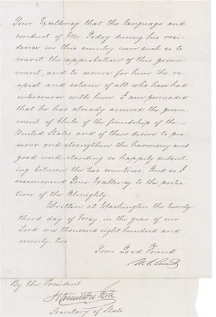Lot #76 U. S. Grant: Writing to the President of Chile - Image 2