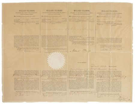Lot #53 Millard Fillmore and Daniel Webster: Signing ship’s papers for an 1852 whaling vessel - Image 1