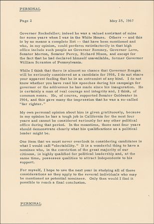 Lot #50 Dwight D. Eisenhower: Ike discusses the upcoming 1968 presidential election, his views on 'Conservatism
