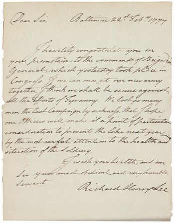 Lot #278 Declaration of Independence: Richard Henry Lee: “SECURE AGAINST ALL THE EFFORTS OF TYRANNY”: LEE writes to General Weedon on “our new army” less than a year after signing the Declaration of Independence - Image 2