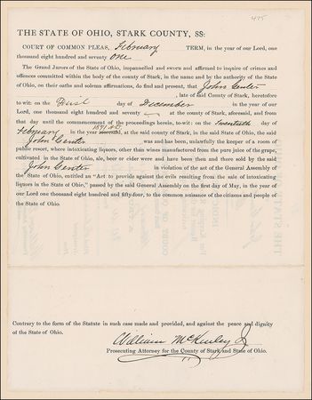Lot #139 William McKinley Signed Document - Image 1