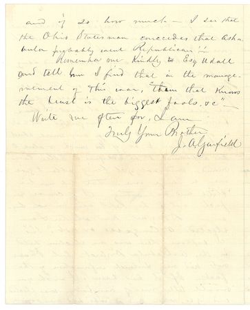 Lot #75 James A. Garfield: While serving on a Court of Inquiry regarding First Bull Run looser Irvin McDowell, Garfield asks, “Do you know whether I am elected to Congress or not?!!!” - Image 4