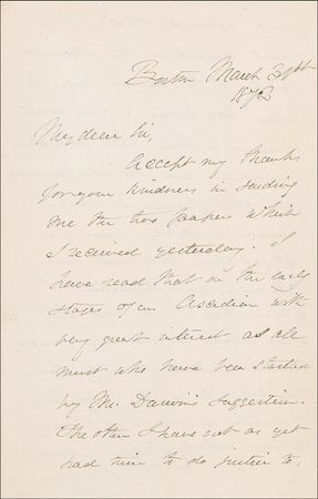 Lot #580 Oliver Wendell Holmes, Sr.: ?ALL ... WHO HAVE BEEN STARTLED BY MR. DARWIN?S SUGGESTION?: HOLMES writes on marine biology - Image 1