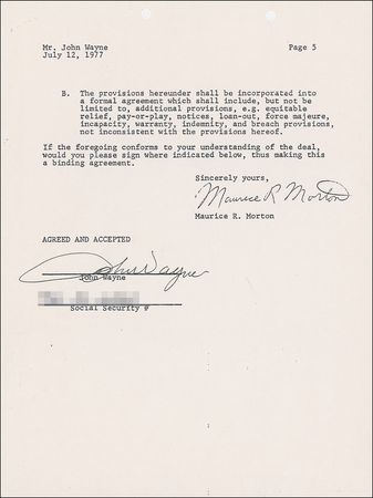 Lot #1180 John Wayne: Signing a television contract in the twilight of his career - Image 1