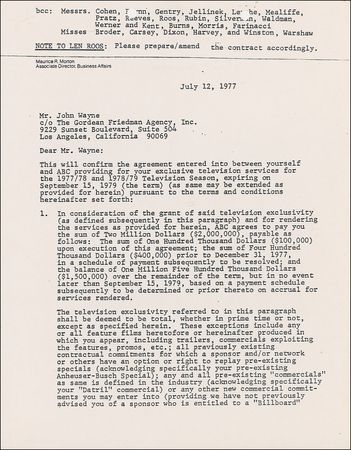Lot #1180 John Wayne: Signing a television contract in the twilight of his career - Image 2