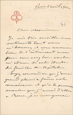 Lot #536 Frédéric-Auguste Bartholdi Handwritten Letter Signed - Image 1
