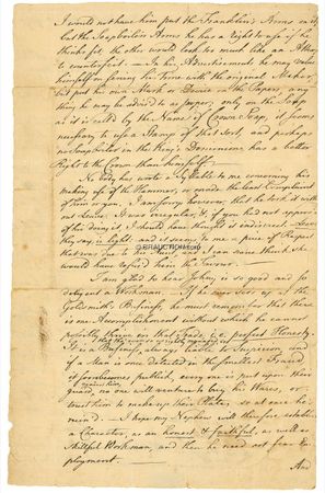 Lot #300 Benjamin Franklin: “IF A MAN IS DETECTED IN THE SMALLEST FRAUD IT SOON BECOMES PUBLICK”: Rare, early, wisdom-filled ALS from BENJAMIN FRANKLIN to his sister, including sound advice from his well-known maxims - Image 2
