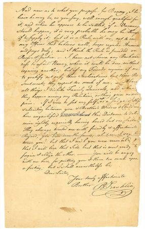 Lot #300 Benjamin Franklin: “IF A MAN IS DETECTED IN THE SMALLEST FRAUD IT SOON BECOMES PUBLICK”: Rare, early, wisdom-filled ALS from BENJAMIN FRANKLIN to his sister, including sound advice from his well-known maxims - Image 3