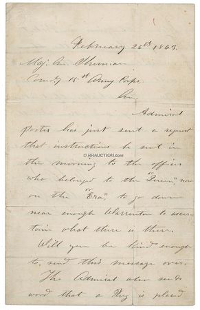Lot #78 U. S. Grant: JUST WHISTLE: Weeks into the Vicksburg Campaign, GRANT writes to SHERMAN on a ship captured by the Confederates and describes a naval signal system - Image 1