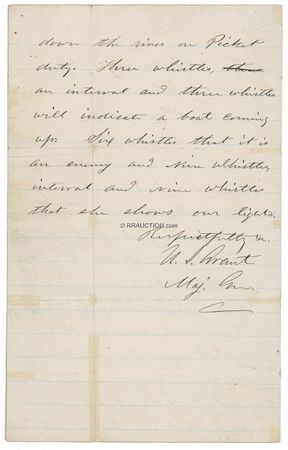 Lot #78 U. S. Grant: JUST WHISTLE: Weeks into the Vicksburg Campaign, GRANT writes to SHERMAN on a ship captured by the Confederates and describes a naval signal system - Image 2