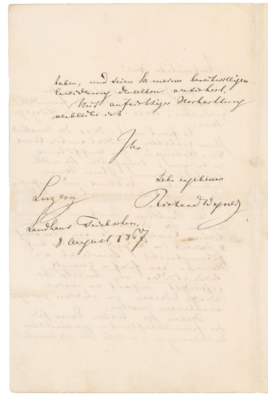 Lot 883 Richard Wagner: “Pleased that ... Lohengrin will finally be performed in Cassel”